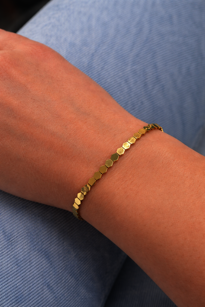 Žluté zlato náramek HEXAGON 18,7cm